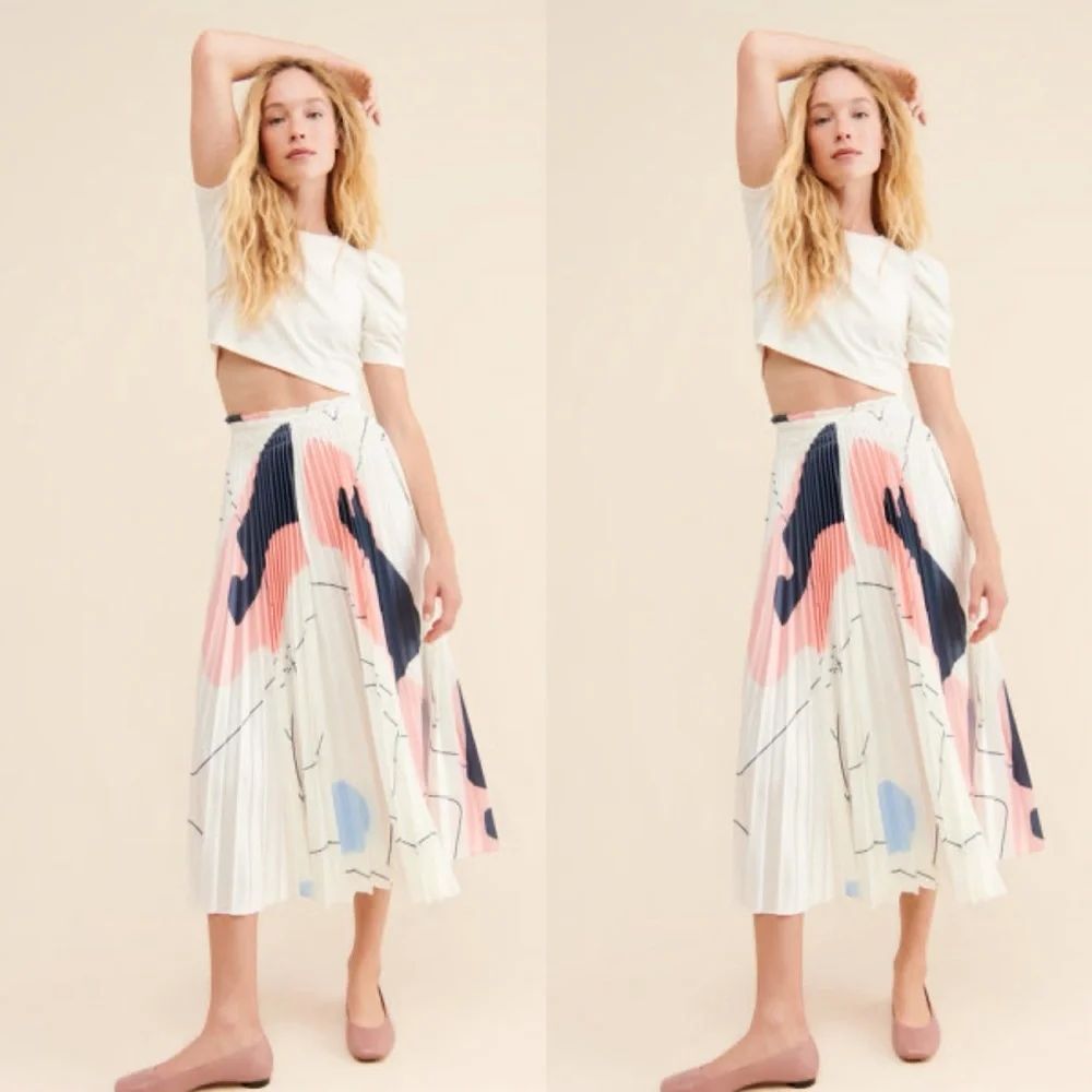 Anthropologie Sensie Pleated Midi Skirt x Caara